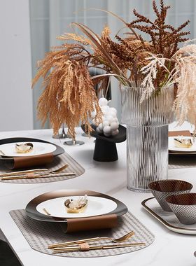 北欧样板间餐具套装软装餐桌摆台样板房餐盘轻奢简约家居餐盘摆件