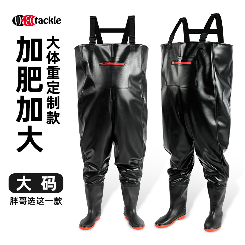 加肥加大下水裤连体雨裤带雨鞋半身防水衣服男水库捕抓鱼皮叉