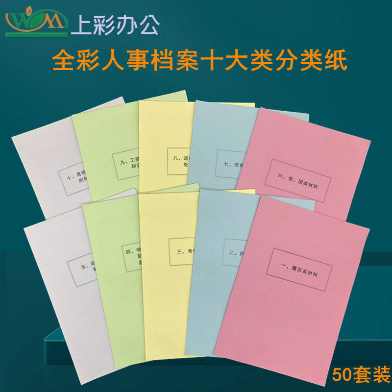 A4新准干部人事档案分类纸 彩色十大类分类纸 隔页纸10类一套一