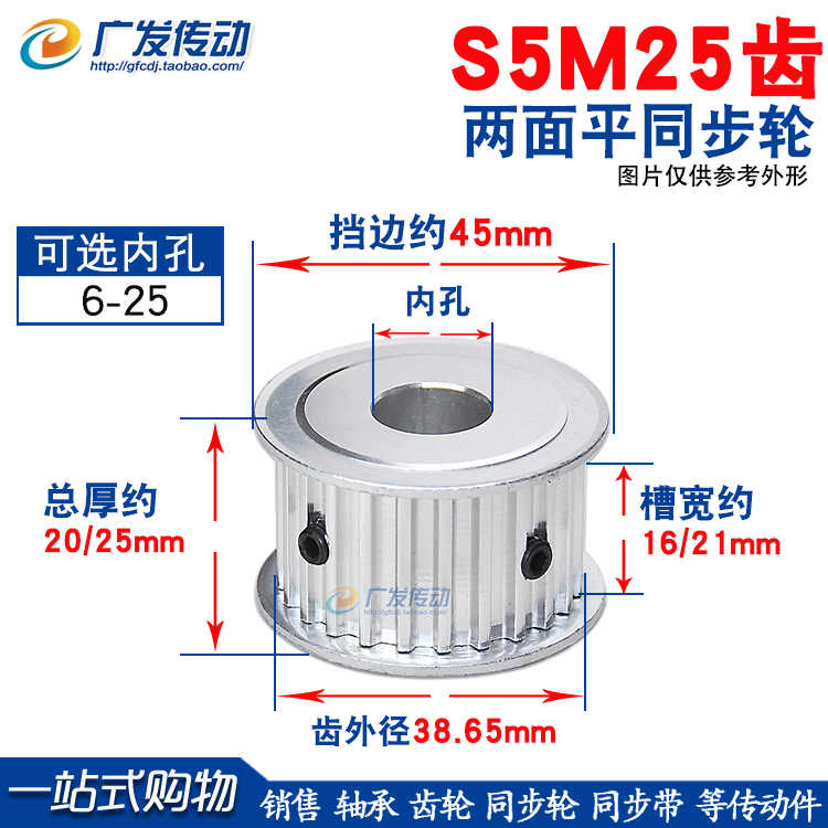 S5M两面平同步轮S5M25齿25T 同步轮 槽宽16/21/27 AF型同步皮带轮