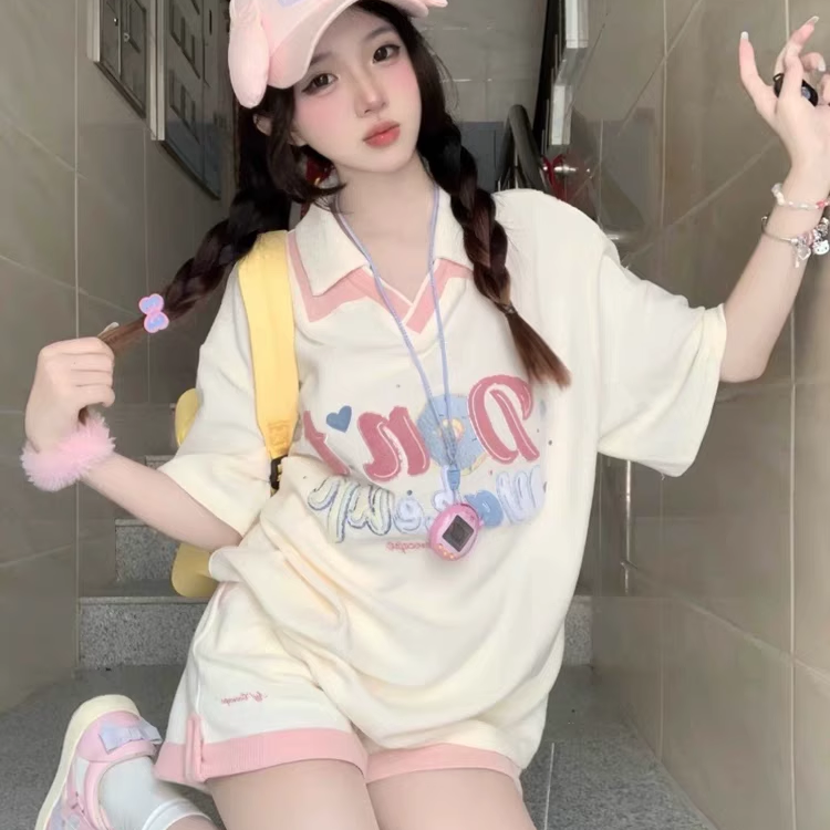 可爱少女时尚减龄运动套装女夏季学生韩版宽松短袖短裤休闲两件套