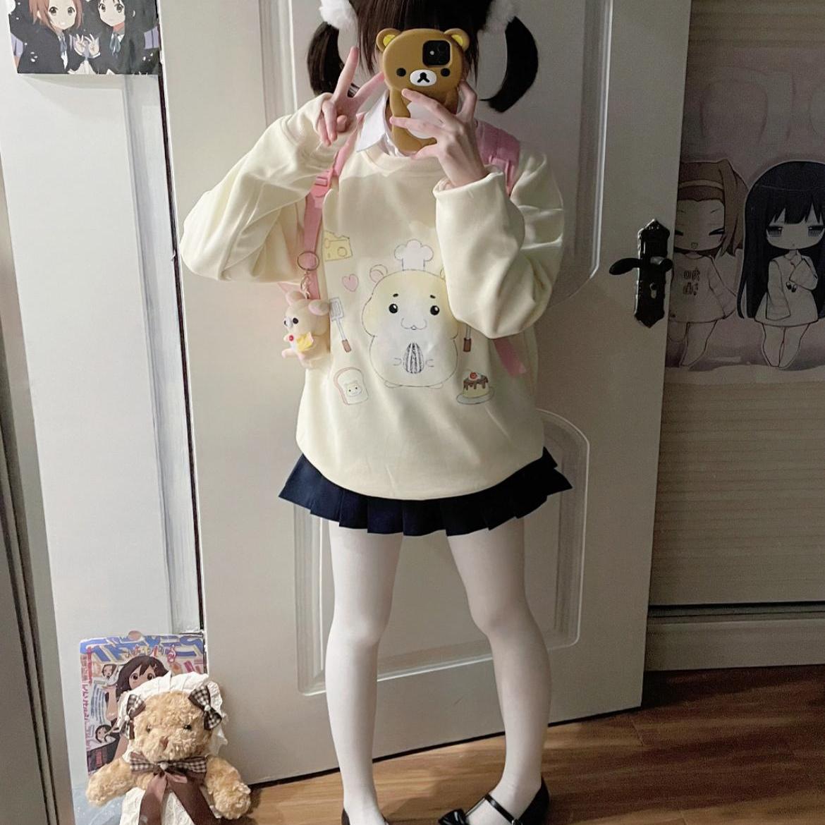 亚文化奶黄色可爱风宅系卫衣女