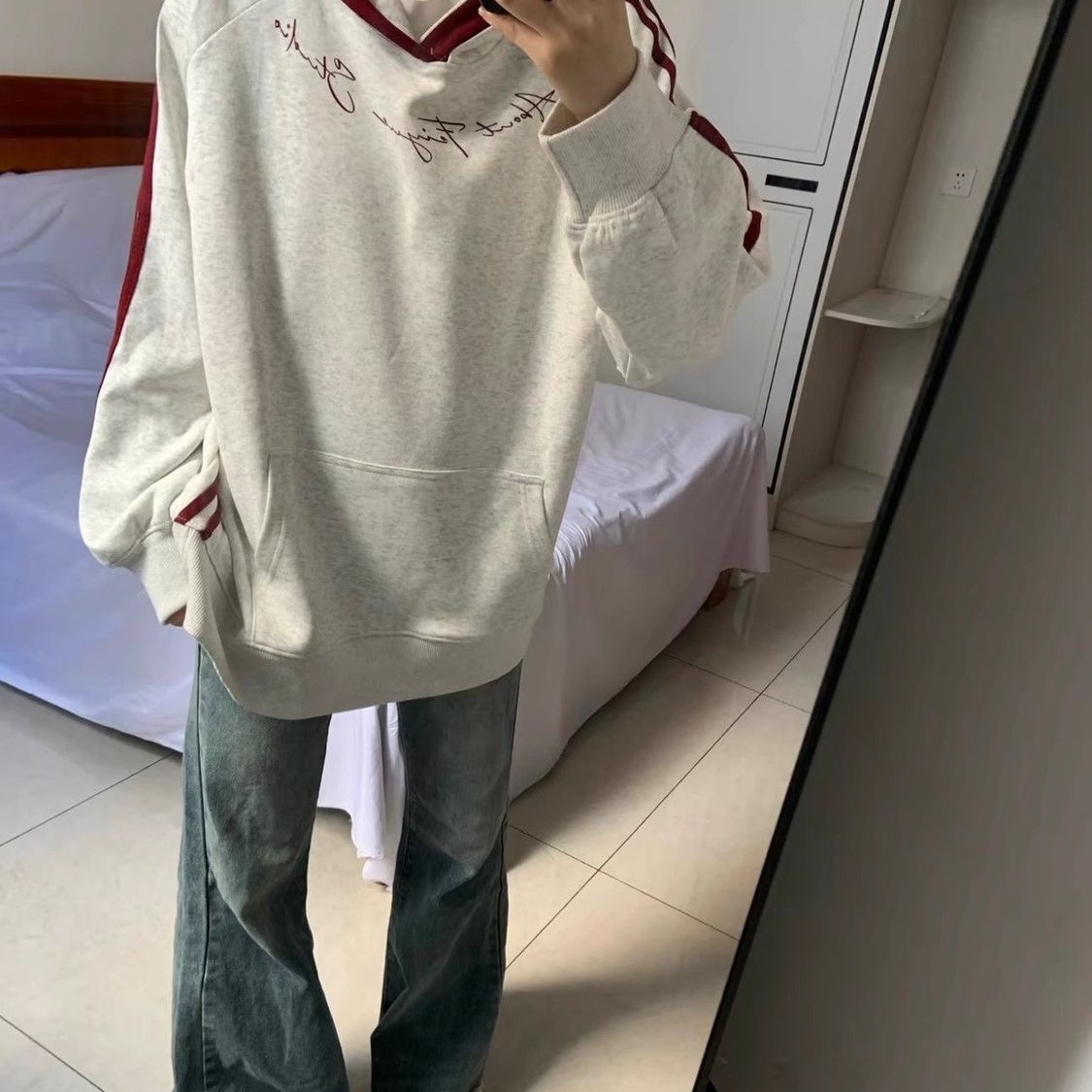 三条杠卫衣女春季加绒设计感小众