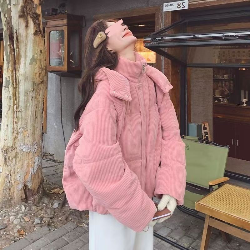 粉色灯芯绒连帽短款冬季小个子甜美百搭减龄冬季外套女新款棉衣,女装/女士精品,棉衣/棉服,淘宝优惠券,粉丝福利购,淘宝优惠卷