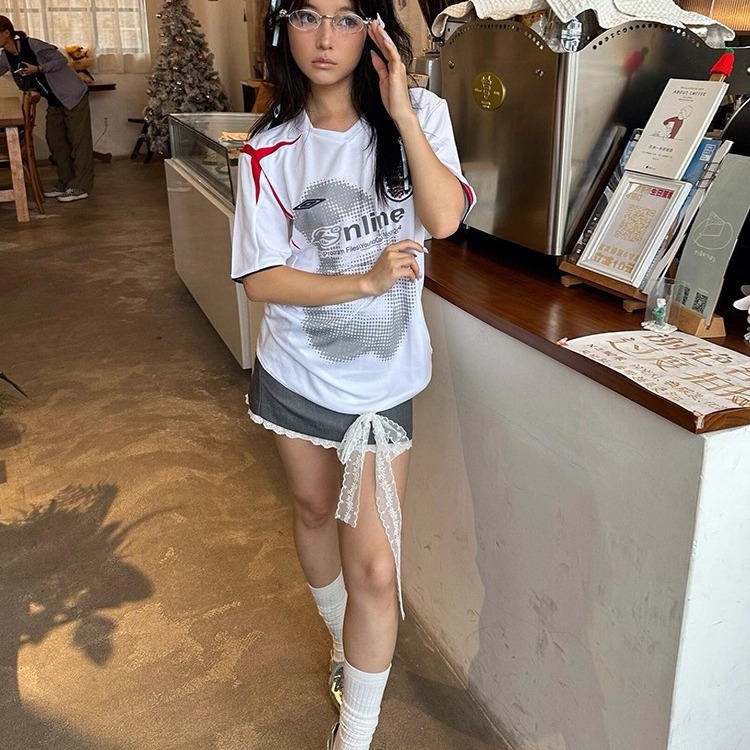 美式复古短袖球衣女夏季新款