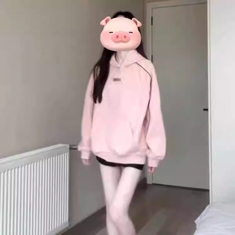 美式麂皮粉色卫衣女春秋季新款