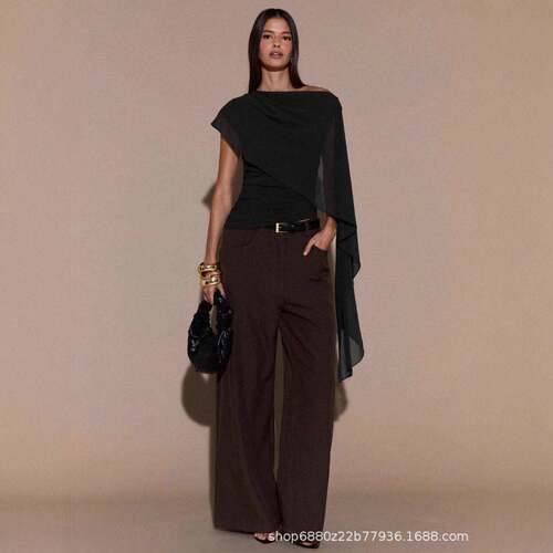 Womens Spring Summer Irregular Shawl Design Fitted Top