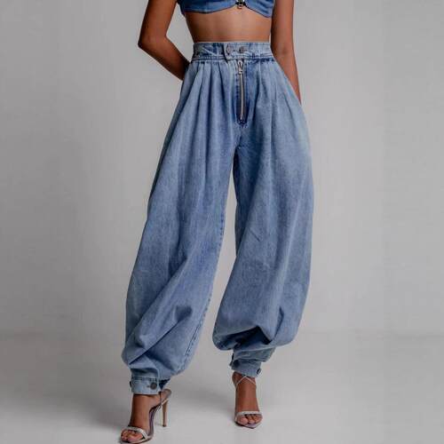 Women's Loose Button Solid Color Jean Pants Bottoms