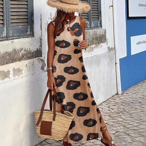 Plus Size All Over Print Dress Boho Sleeveless Dress Casual