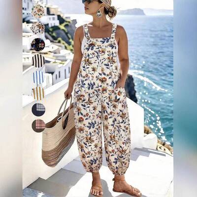 Elegant Women's Spring Summer Striped Pocket Bib Overalls