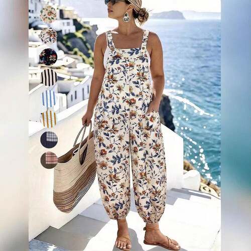 Elegant Women's Spring Summer Striped Pocket Bib Overalls