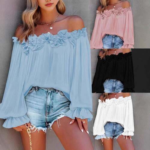 Elegant Women's Off-Shoulder Chiffon Top with 3D Floral