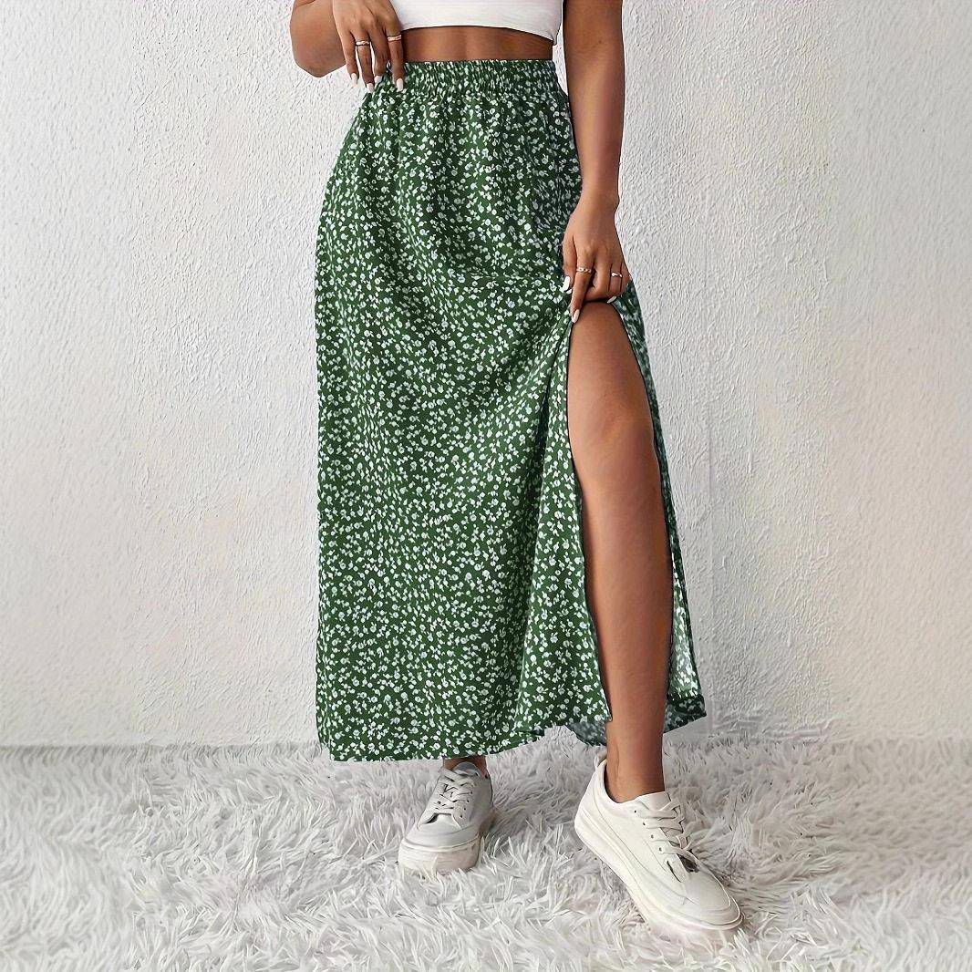 Plus Size Ditsy Floral Print Long Skirt Boho Fashion Casual图片