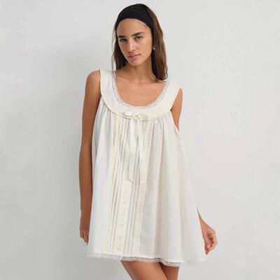 Women Y2K Lace Trim Slip Dress Casual Bow Tie Pleated Ruffle