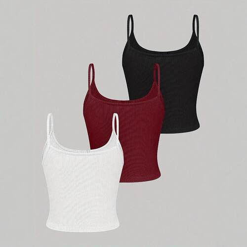 Womens Knit Polyester Tank Tops Set 3pcs Set with Button
