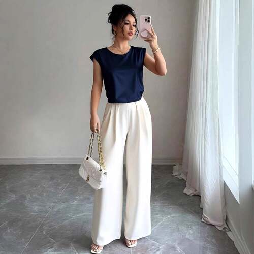 Womens Spring Summer New Round Neck Sleeveless Fitted Top
