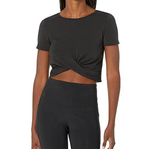 Women's Casual Plain Front Twist Short Sleeve T-Shirt
