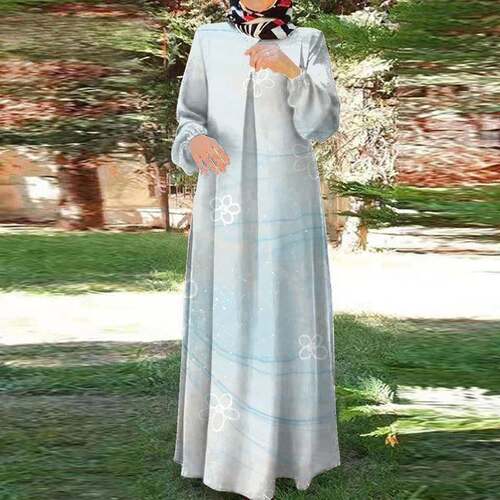 All-Over Print Button Front Boho Casual Kaftan Dress Casual