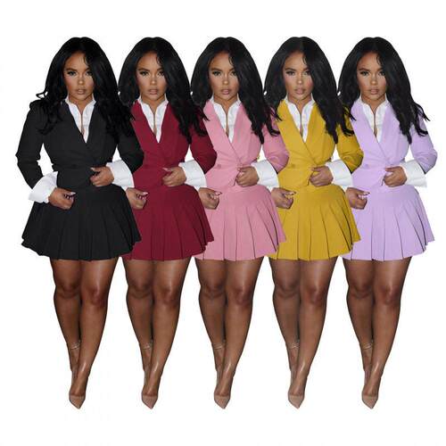 2024 INS Women Fashion Pleated Mini Skirts Suit and Shirt