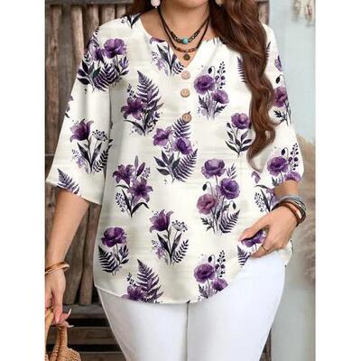 V 20907 Buttons Blouse Floral Print花卉印花衬衫