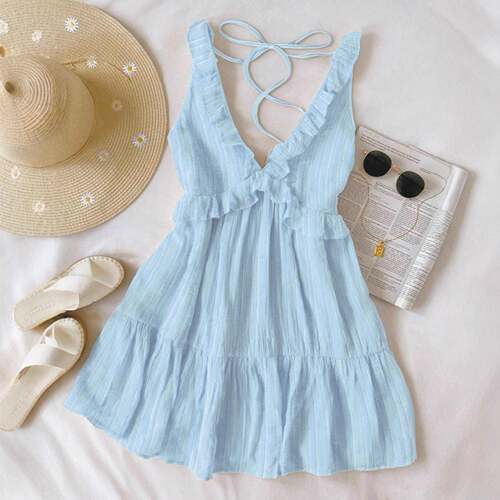 Women's Ruffle Strap Minimal Solid Color Yellow Mini Dress