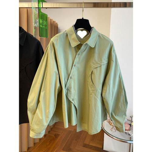Solid Color Long Sleeve Front Button Casual Loose Shirt