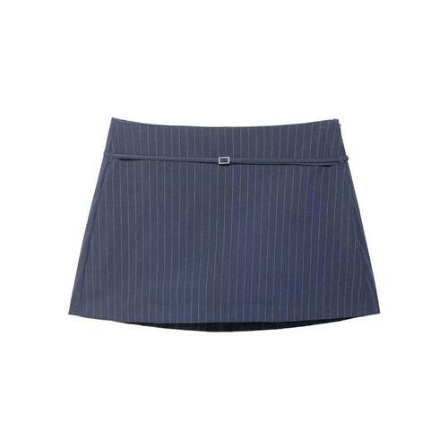 Womens Solid Color Zipper Belted Skirt Pants Safety Lined
