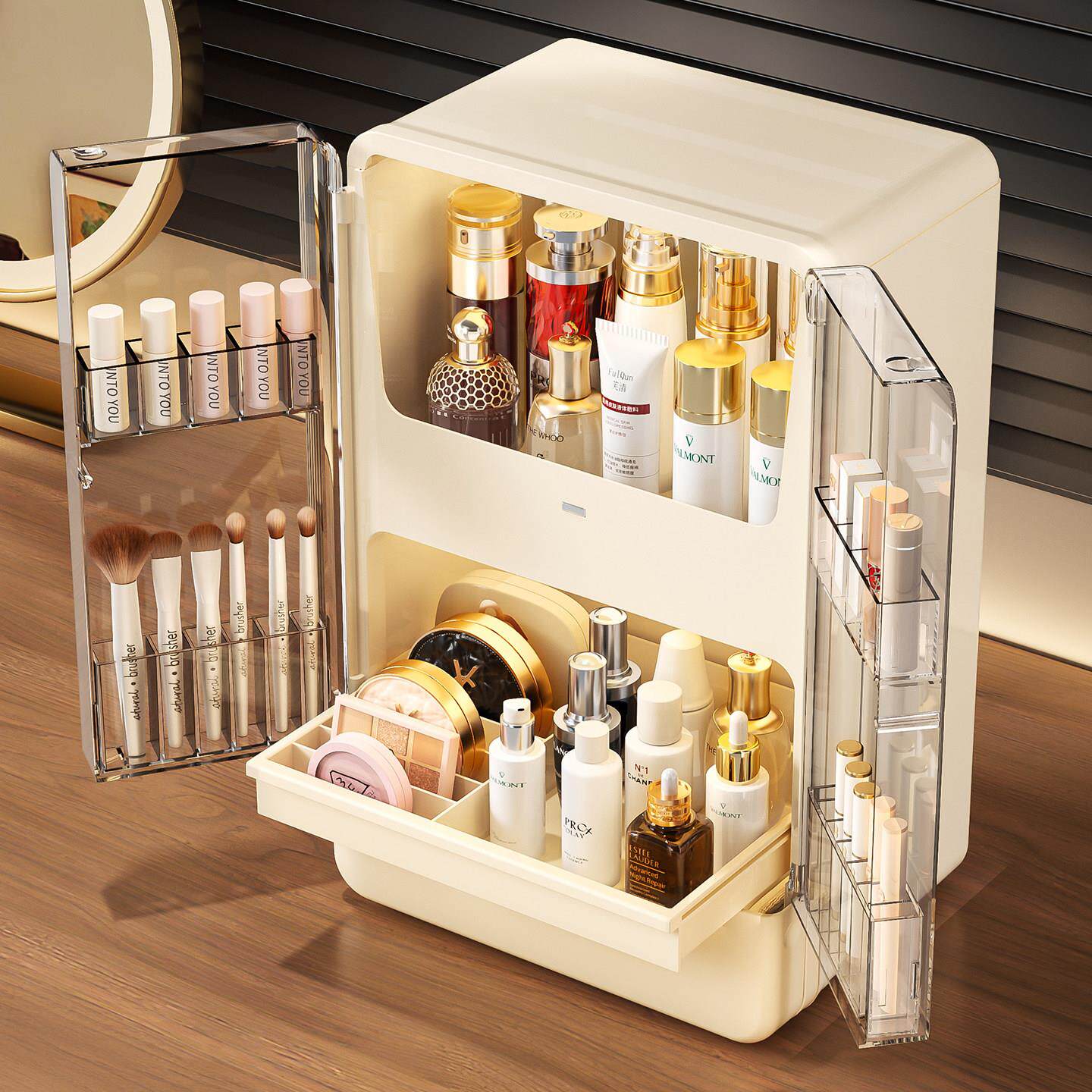 化妆品收纳盒桌面防梳尘护肤品面膜置柜物架大容妆台化量妆高级感