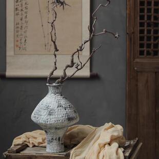 89462465景侘寂风陶瓷花品瓶新中式复古粗陶花器家居民宿酒德店镇