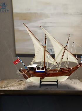 一帆风帆顺实木手工艺船客阳居家厅台卧WZL室装饰摆件科威特木质