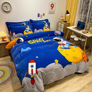 套儿童足球牛奶绒件套汽车男孩绒被四套床单冬季珊84555656瑚三件