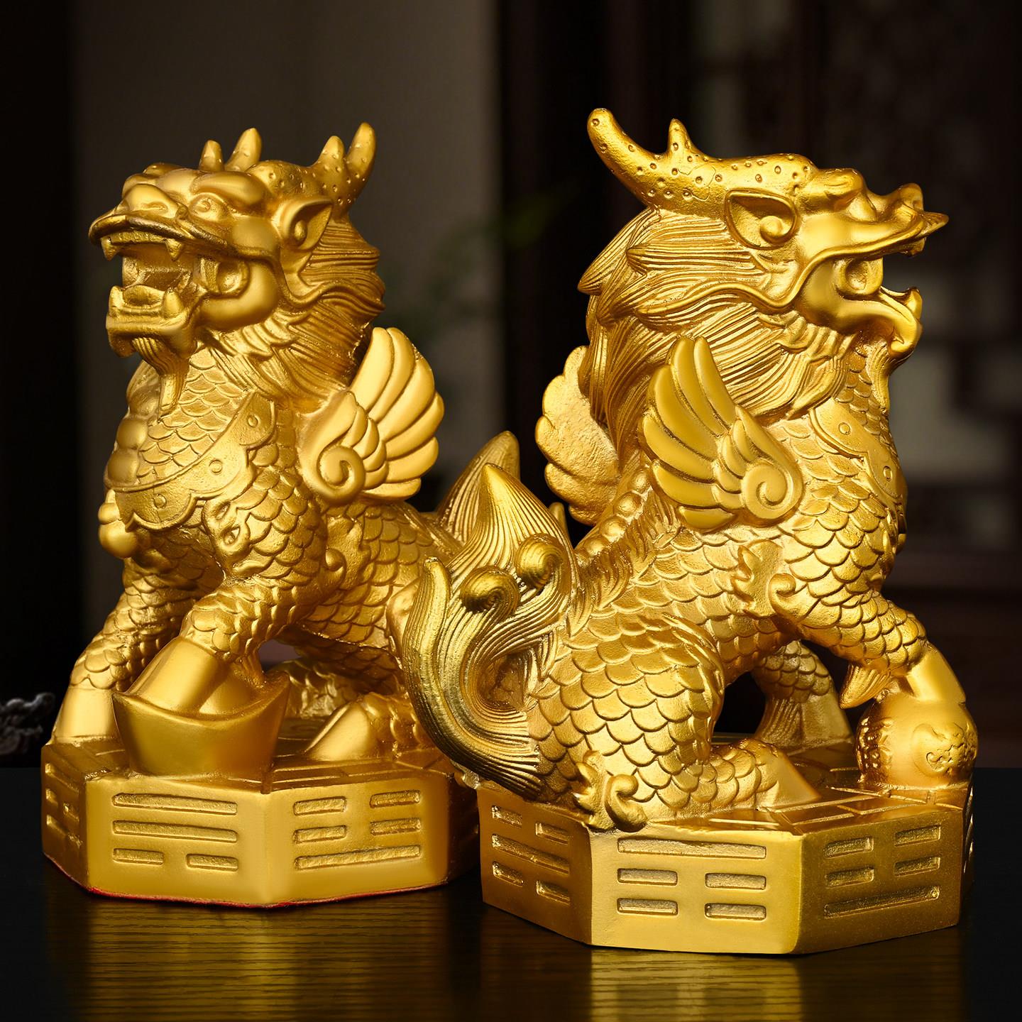 铜麒麟摆件一对纯铜麒麟踩八卦家居客厅办公室门口店铺装饰工艺品