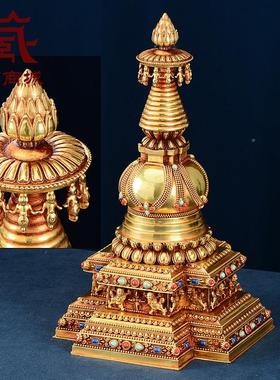 精工嘎当鎏塔全金佛塔21907091宝石铜镶仿尼泊嵌尔菩提塔舍利塔桌