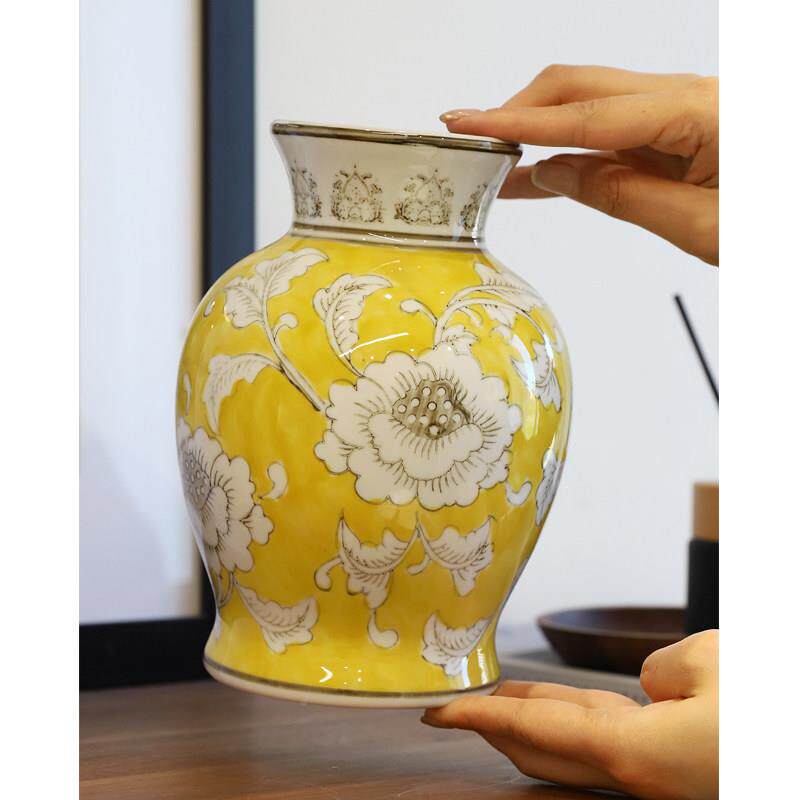 芙菡家手居 版！绘富贵青花瓷花陶瓷水瓶培插花家居绝摆9903.04饰