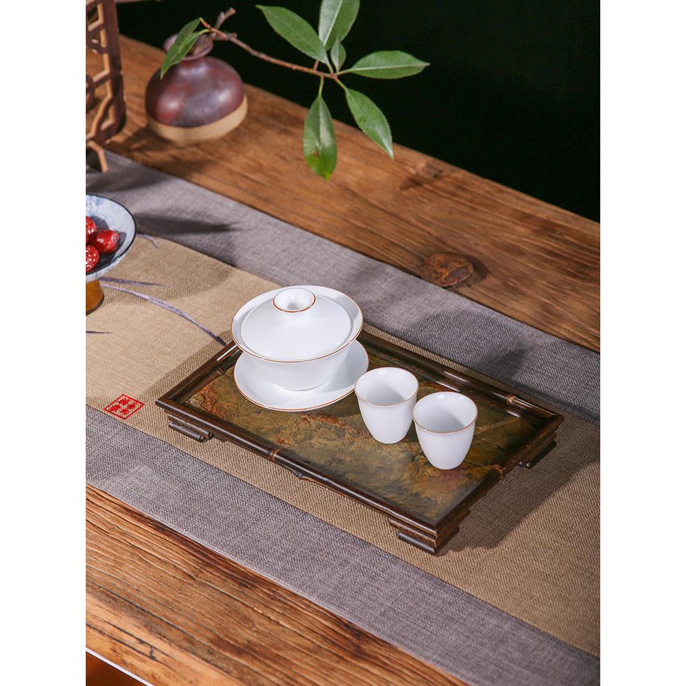 盘新中国风覆古漆岩盘大茶茶盘干泡茶垫具收纳RCS托盘茶杯茶垫