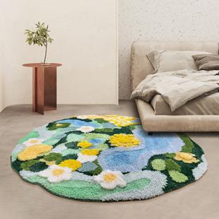 圆室形地毯客厅茶几毯高级感ns风加毛i绒地垫少女厚莫奈花园卧房