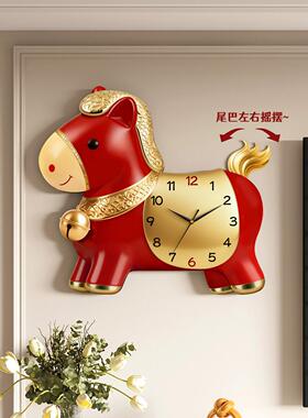 上有钱挂钟客厅新款马摇钟表挂墙家用餐装饰画00日厅历免打孔时摆