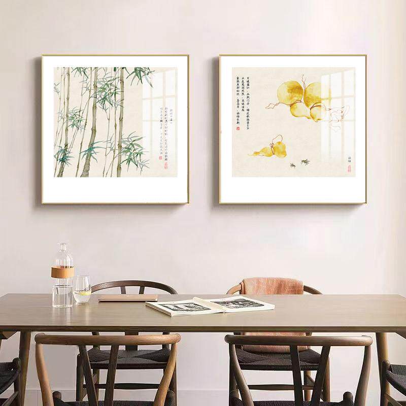 新中式客厅装饰画有框 餐厅玄关方形挂画 花鸟装饰画 书房茶室花