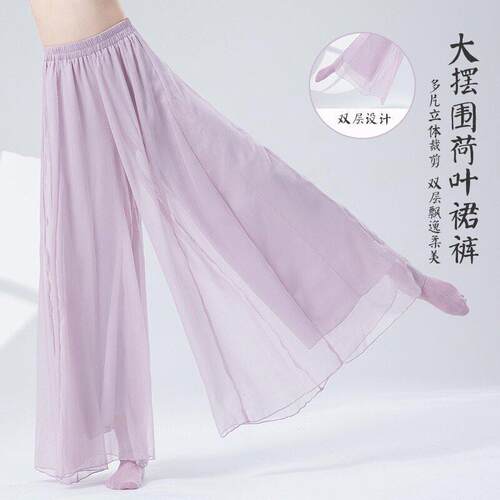典舞蹈女新款古风双层阔代腿裤演出练古功裤服中国现民族舞飘逸纱