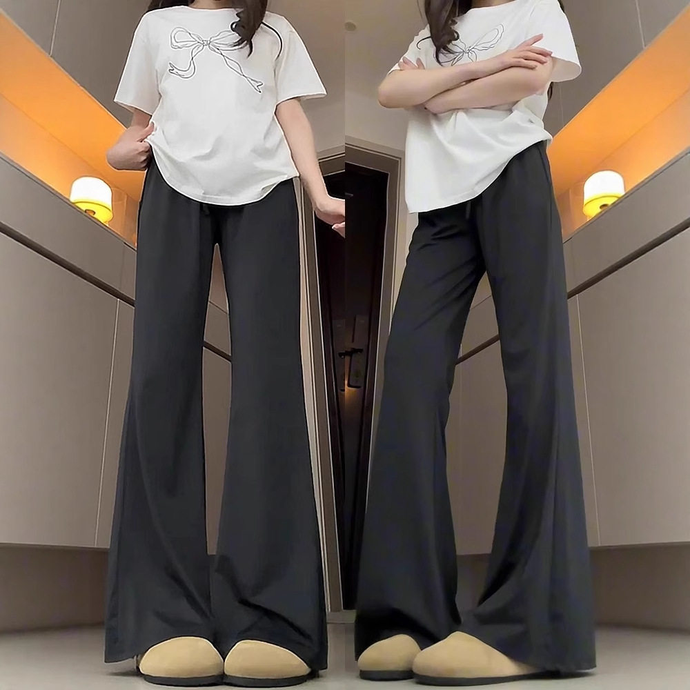 黑色微喇防晒裤女2026新款夏季薄款垂感速干小个子冰丝喇叭运动裤