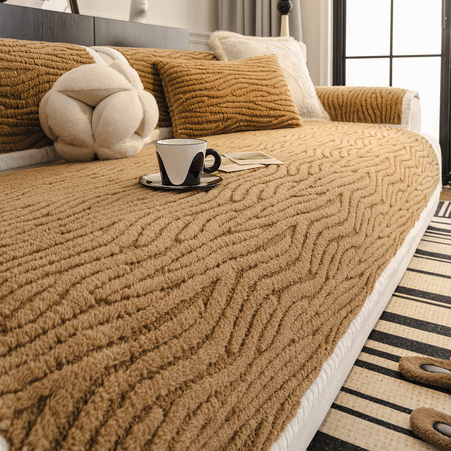 北欧风沙发垫秋冬毛绒加厚真皮沙发盖布保暖固定防滑坐垫套罩,居家布艺,沙发垫,淘宝优惠券,粉丝福利购,淘宝优惠卷