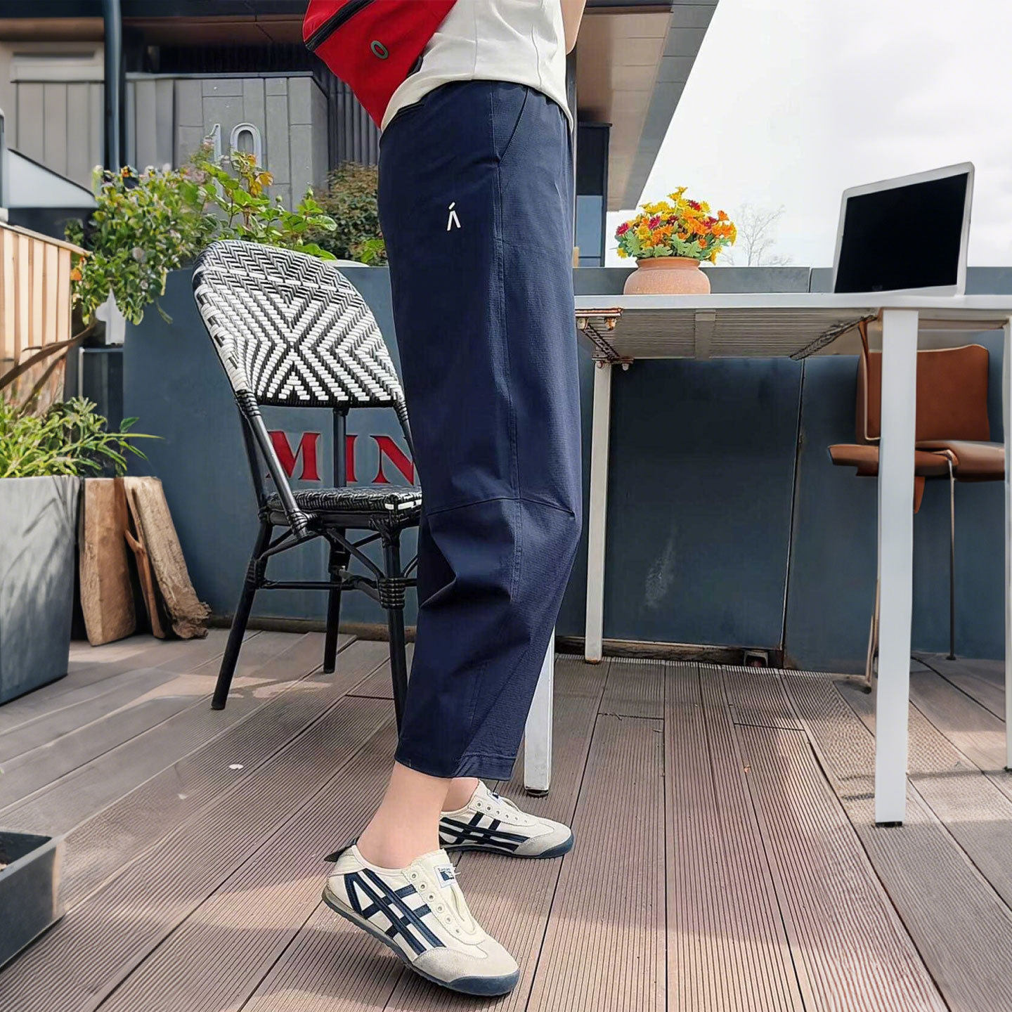 藏青色速干运动女夏季薄款小个子高腰宽松休闲九分冰丝萝卜哈伦裤