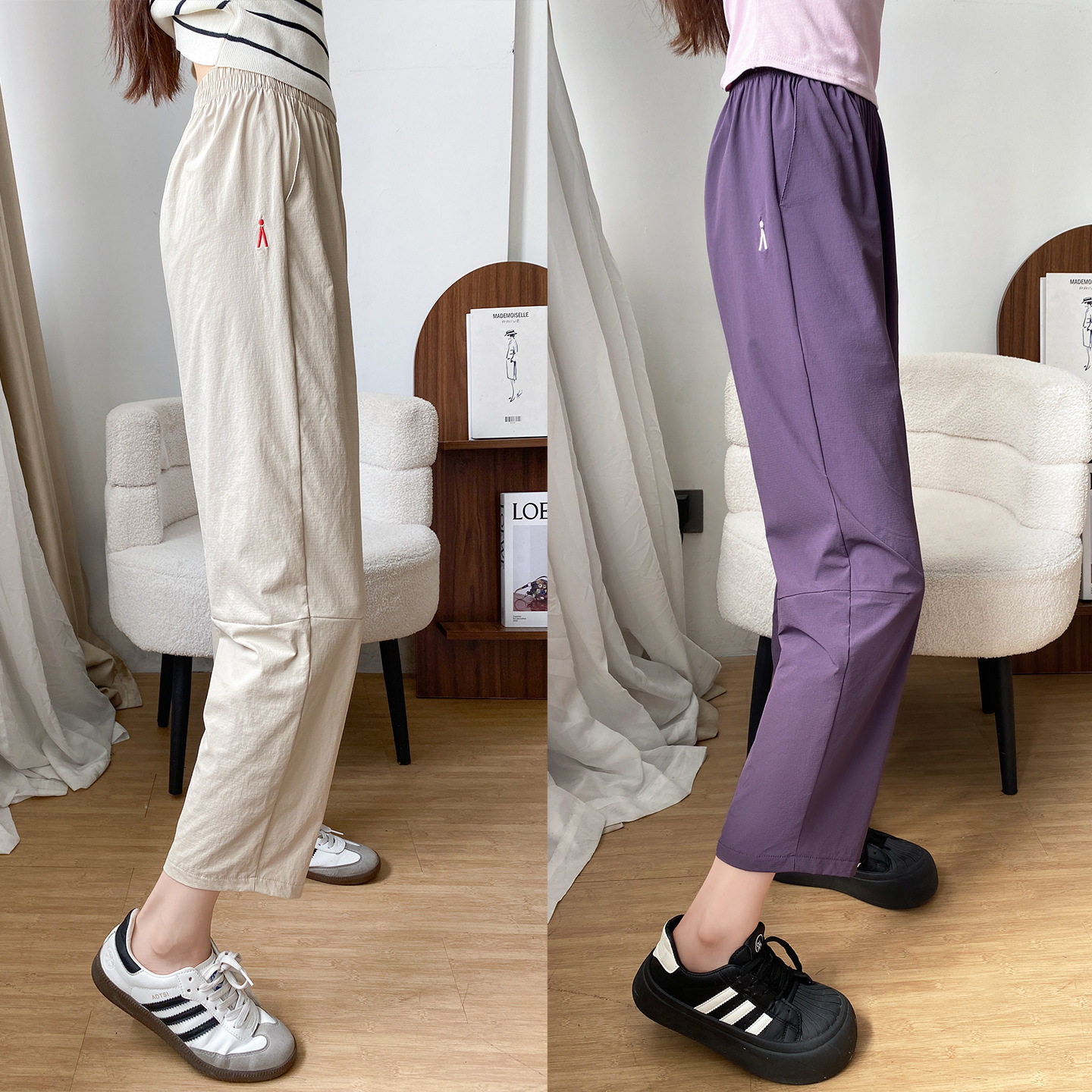 九分速干运动裤子女2026新款夏季薄款大码胖mm宽松显瘦哈伦萝卜裤