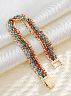 多巴胺彩色锆石手链女多层叠戴甜美精致轻奢小众百搭满钻手饰
