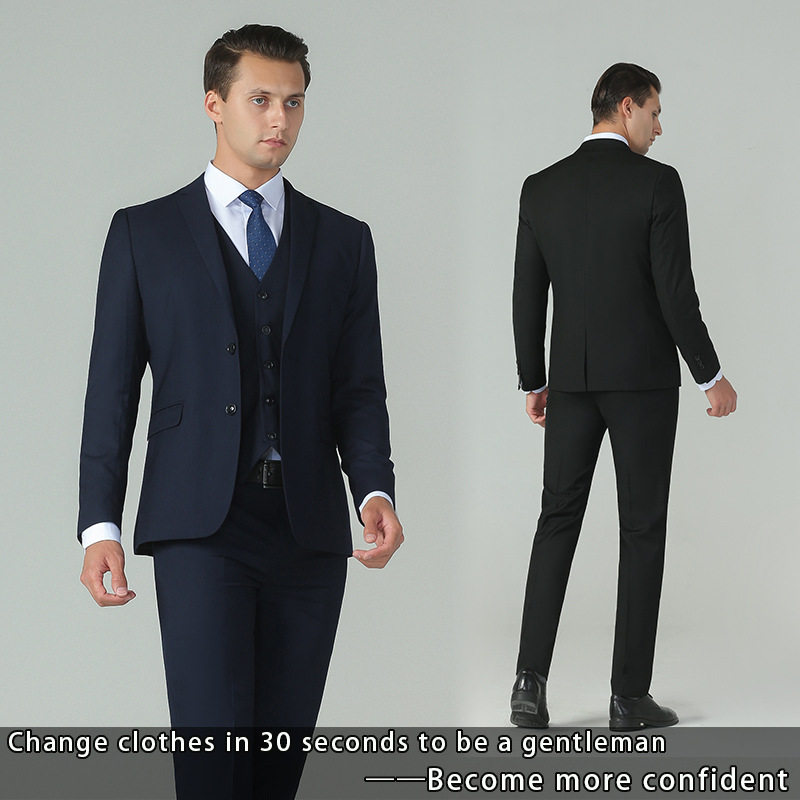 藏青男士西服套装大码男装外贸正装黑色宴会婚礼伴新郎西装两件套