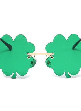圣帕特里克节爱尔兰三叶草眼镜LEAVES绿色精灵墨镜四叶草太阳镜