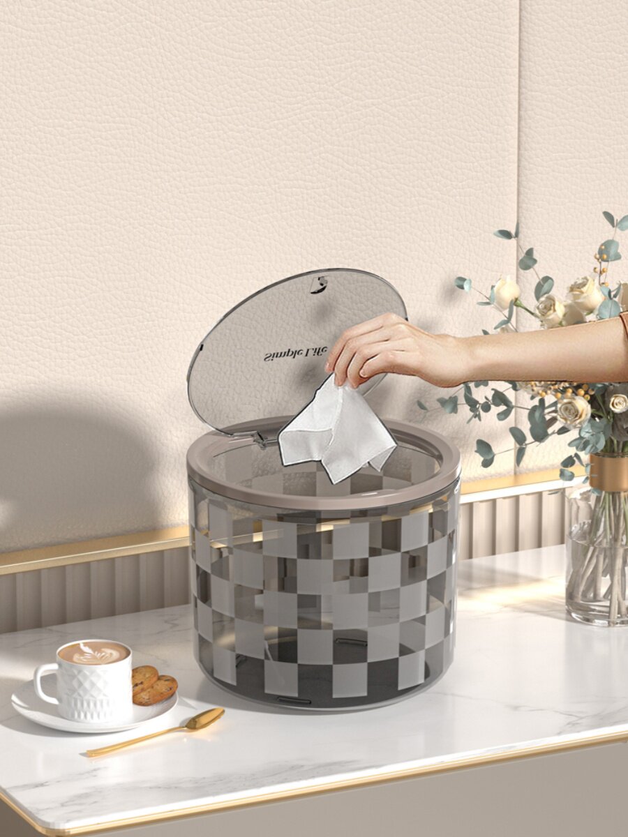 桌面小垃圾桶塑料办公室带盖家用垃圾盒带压圈迷你轻奢客厅废纸篓
