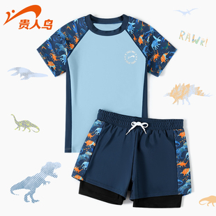 贵人鸟儿童泳衣男孩2026新款 中大童分体防晒男童游泳衣青少年泳装