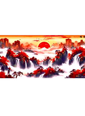 字绣鸿运当有头m64998、背靠山新款经典中式十大幅山水风景