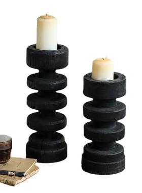 侘寂螺风黑色实木纹烛台摆件复做古旧古534风家居装饰客厅玄关摆